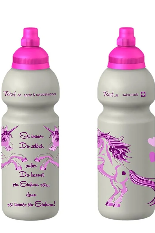 FIZZII Trinkflasche Plastik 600ml Einhorn perlweiss Swiss made Auslaufsicher
