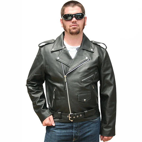 Jafrum Black Classic Motorcycle Leather Biker Jacket