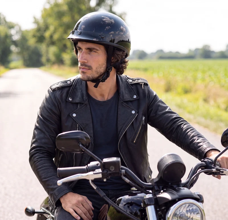 Detour Helmets D.O.T. Gloss Black Half Helmet for Motorcycle Riders with Visor