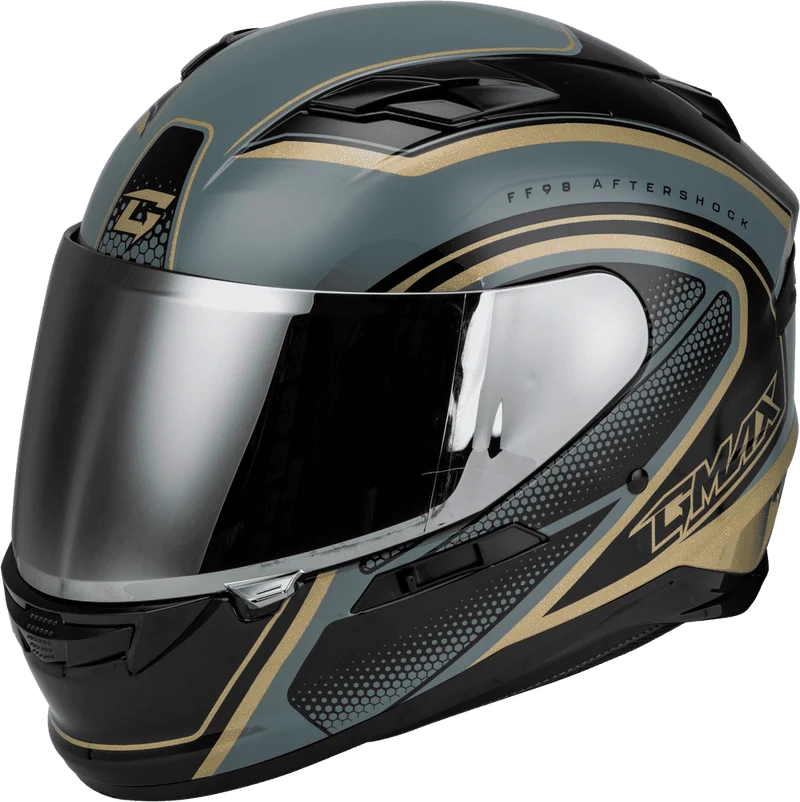 Gmax FF-98 Aftershock Grey-Mettallic Gold Full Face Motorcycle Helmet