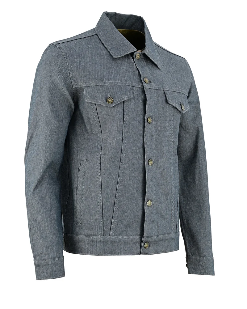 Vance Mens Grey Heavy Duty Denim Button Front Motorcycle Jacket, Jean Jacket for Men