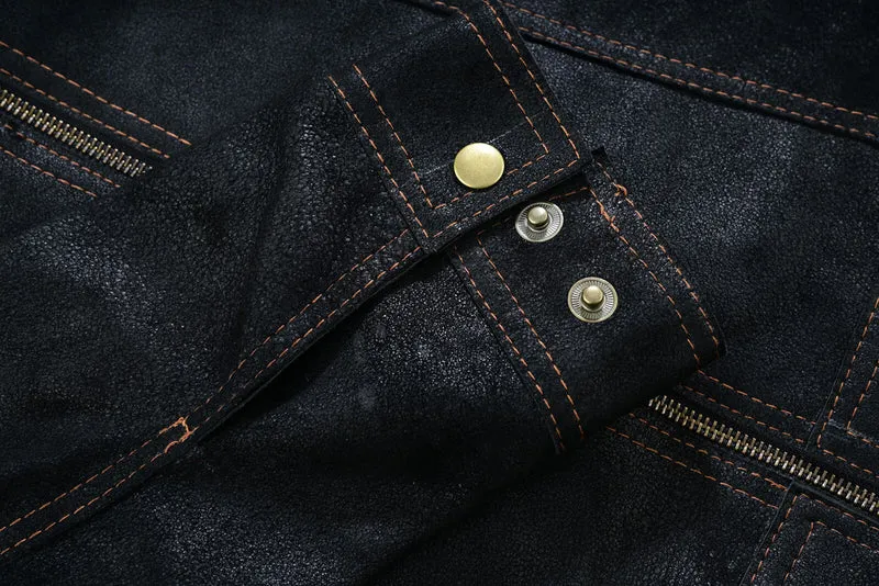 Rancher Goat Suede Trucker Black Leather Jacket