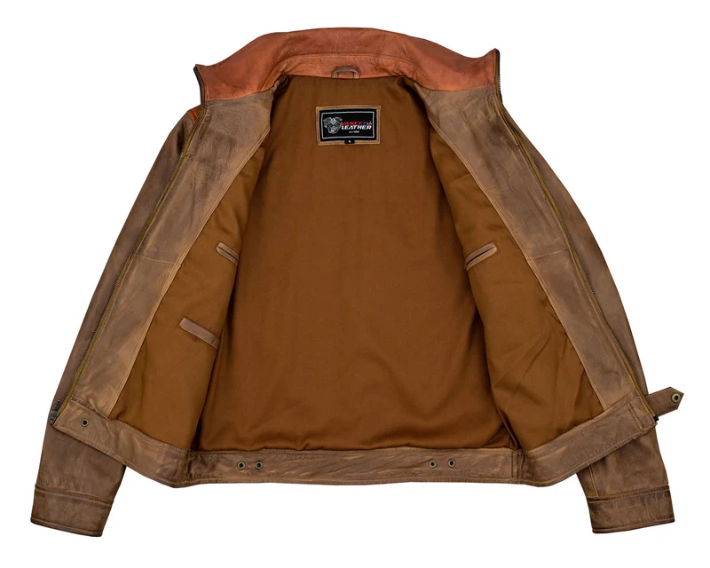 Men's Western Waxed Two-Tone Austin Brown Leather Jacket