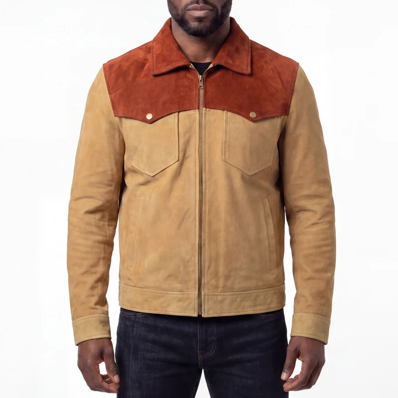 Men's Western Goat Suede Two-Tone Leather Jacket