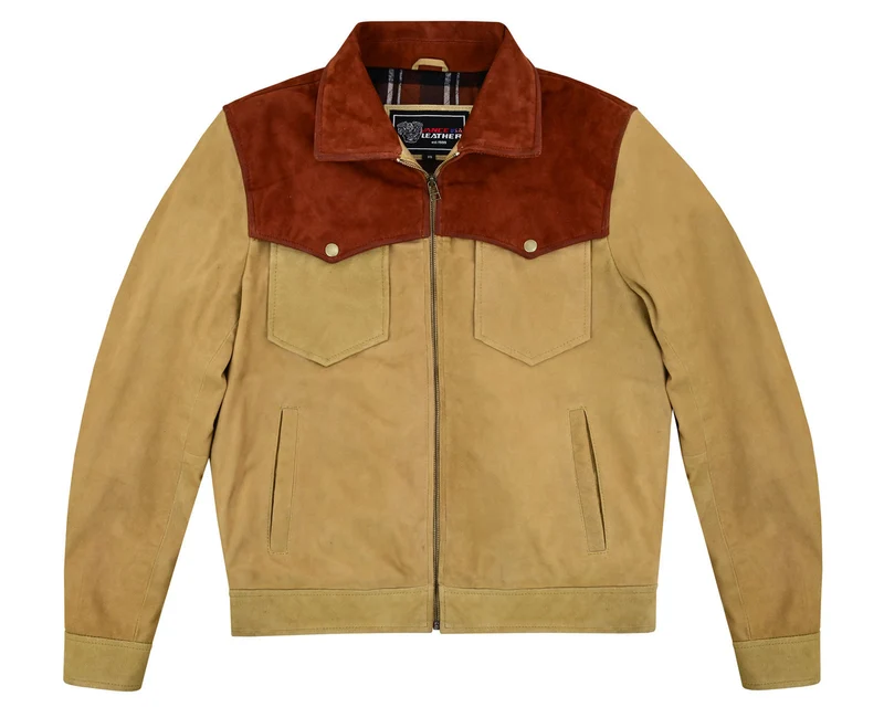 Men's Western Goat Suede Two-Tone Leather Jacket