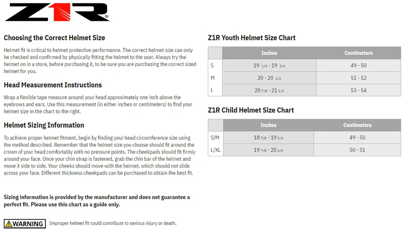 Z1R Youth Warrant Sentinel Full Face Motorcycle Helmet