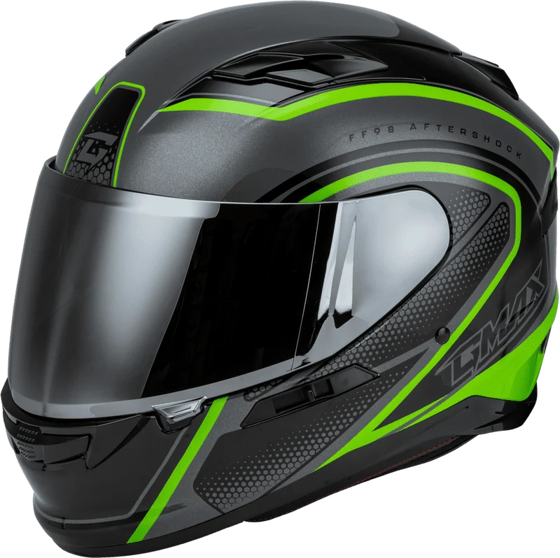 Gmax FF-98 Aftershock Grey-Neon Green Full Face Motorcycle Helmet