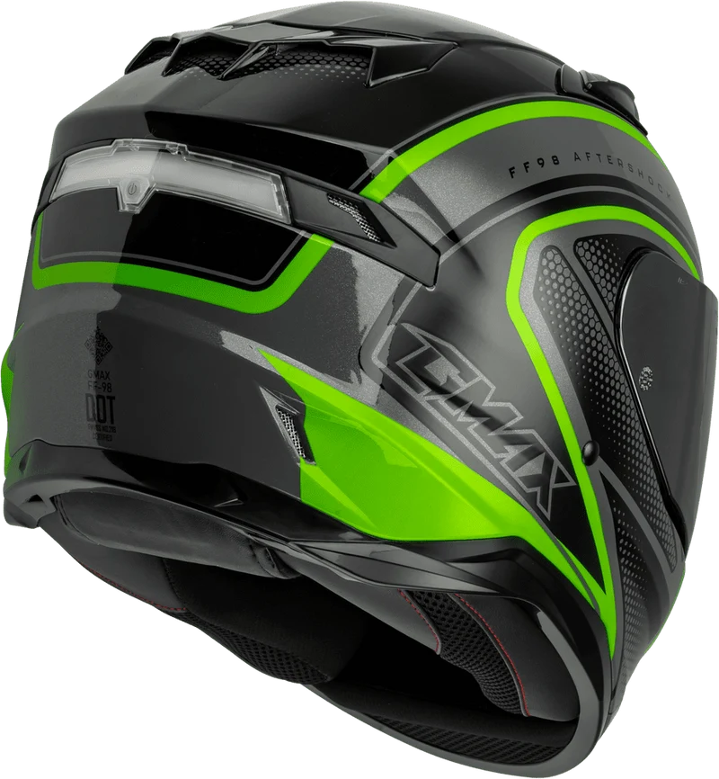 Gmax FF-98 Aftershock Grey-Neon Green Full Face Motorcycle Helmet