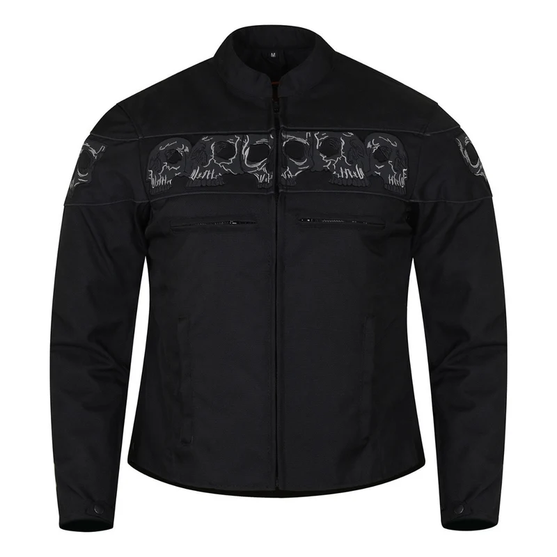 High Mileage Men's Black Reflective Skulls Textile Motorcycle Jacket w CCW Pocket