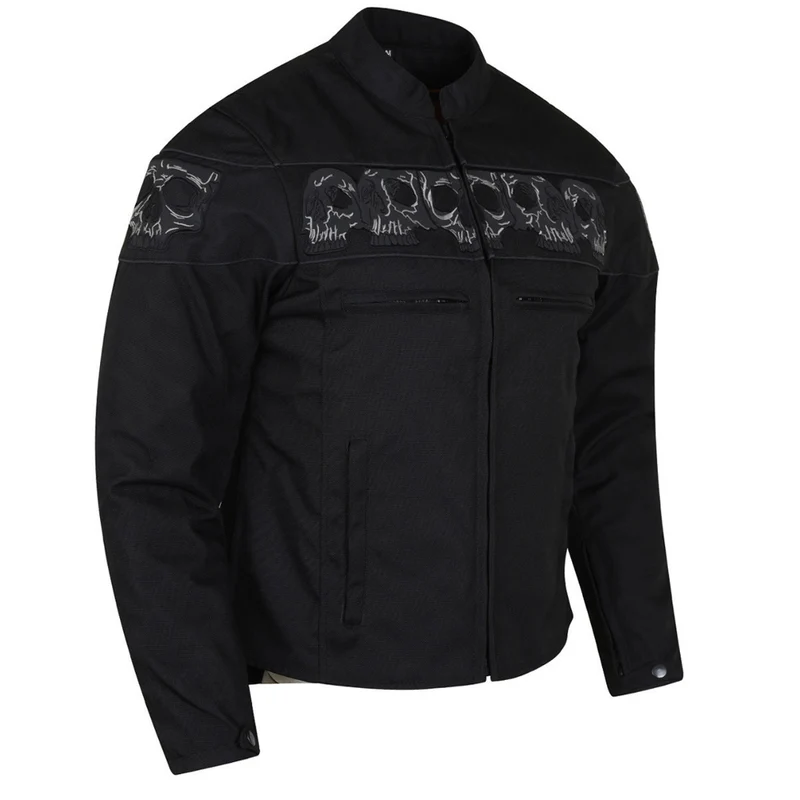 High Mileage Men's Black Reflective Skulls Textile Motorcycle Jacket w CCW Pocket