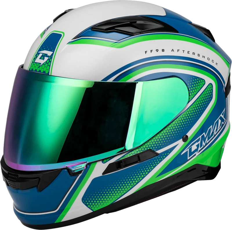 Gmax FF-98 Aftershock White-Neon Green Full Face Motorcycle Helmet