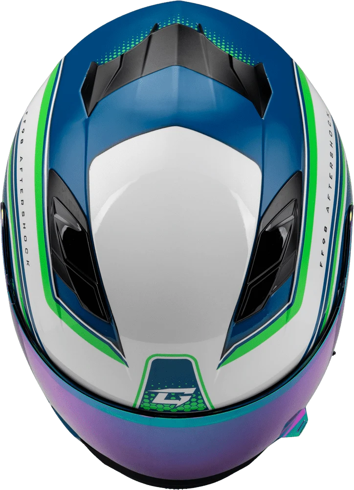Gmax FF-98 Aftershock White-Neon Green Full Face Motorcycle Helmet