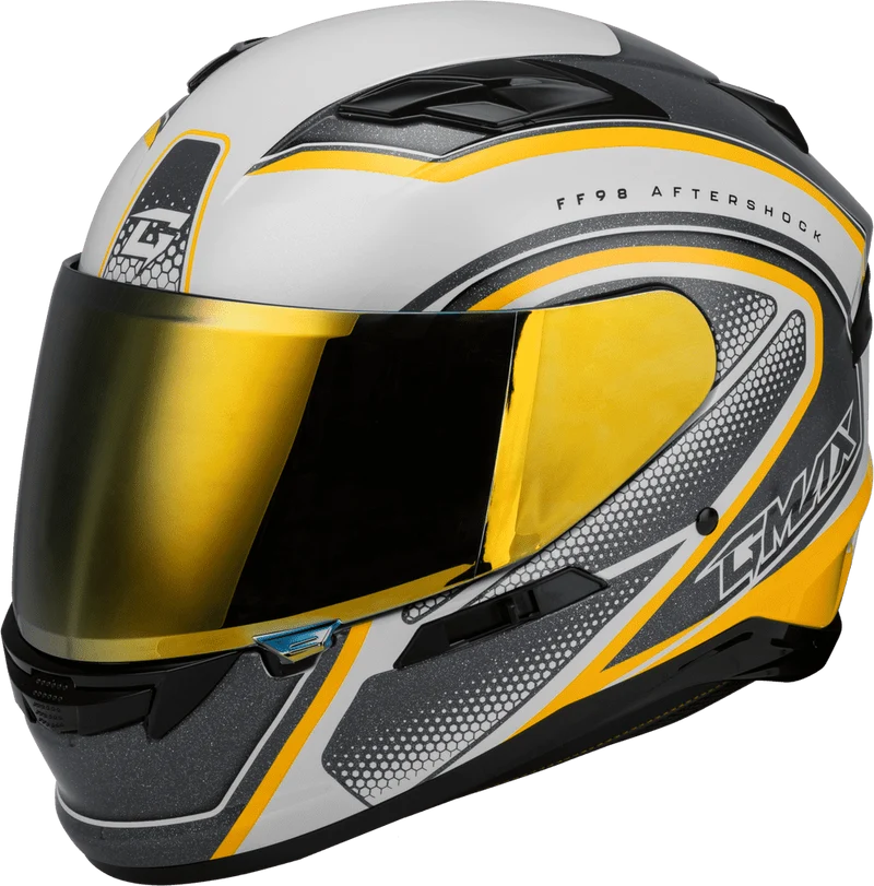 Gmax FF-98 Aftershock White-Metallic Silver Full Face Motorcycle Helmet