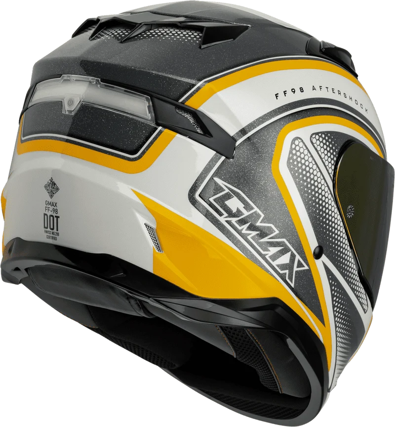 Gmax FF-98 Aftershock White-Metallic Silver Full Face Motorcycle Helmet