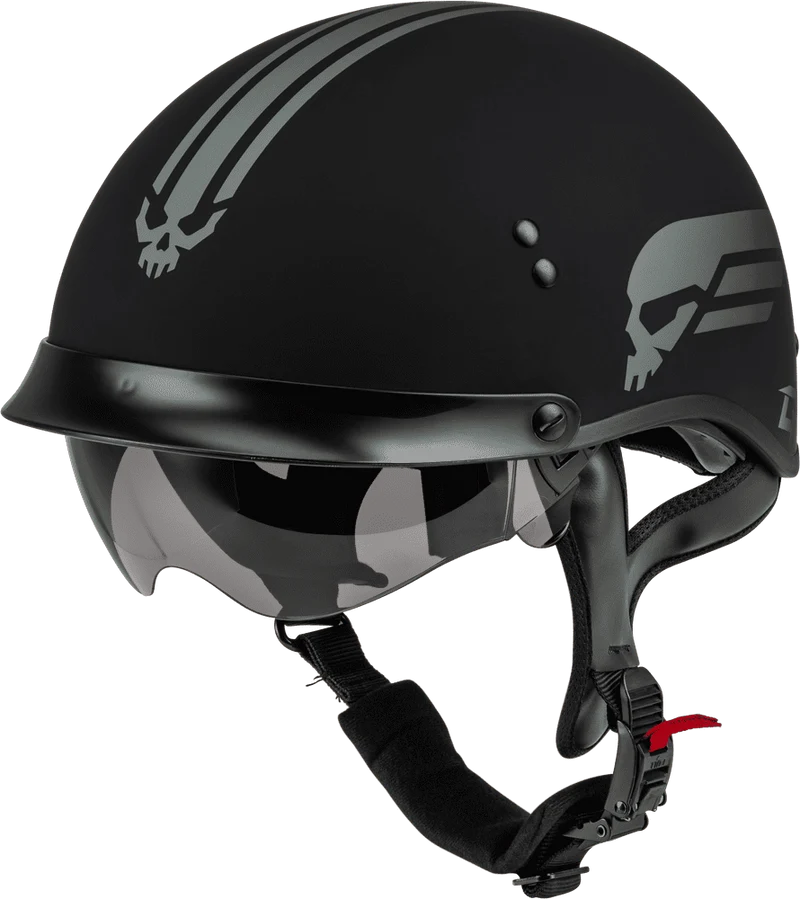 Gmax HH-65 Retribution Half Face Motorcycle Helmet with Peak Visor