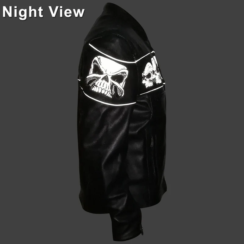 Premium Cowhide Leather Motorcycle Jacket With Reflective Skull