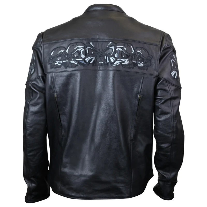 Premium Cowhide Leather Motorcycle Jacket With Reflective Skull