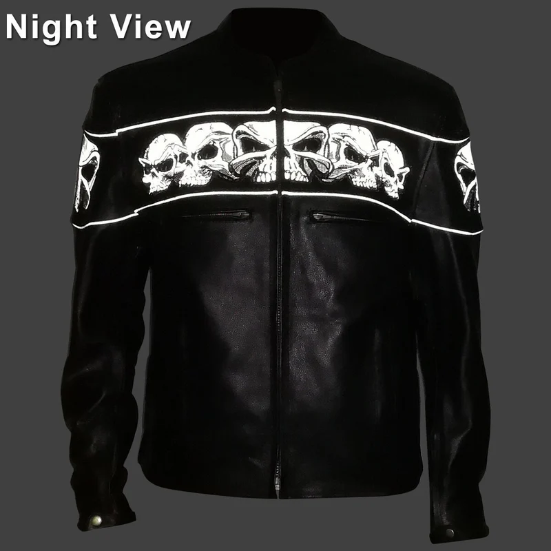 Premium Cowhide Leather Motorcycle Jacket With Reflective Skull