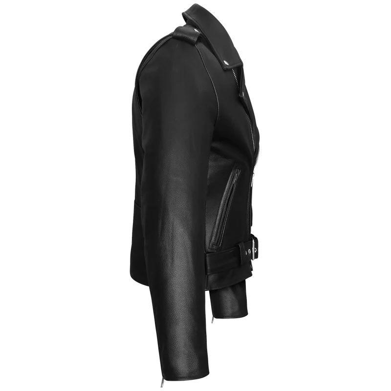 Vance Classic Police Style Black Leather Motorcycle Jacket with Quilted Liner