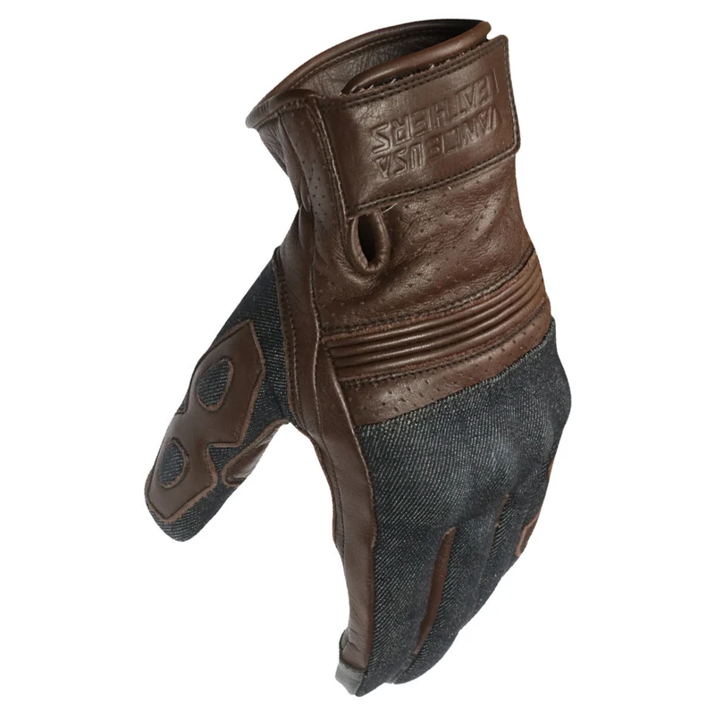 Vance Denim & Leather Motorcycle Gloves (Brown) with Touchscreen Capability
