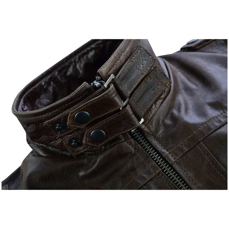 Vance Leather Mens Vincent Brown Waxed Premium Cowhide Motorcycle Leather Jacket