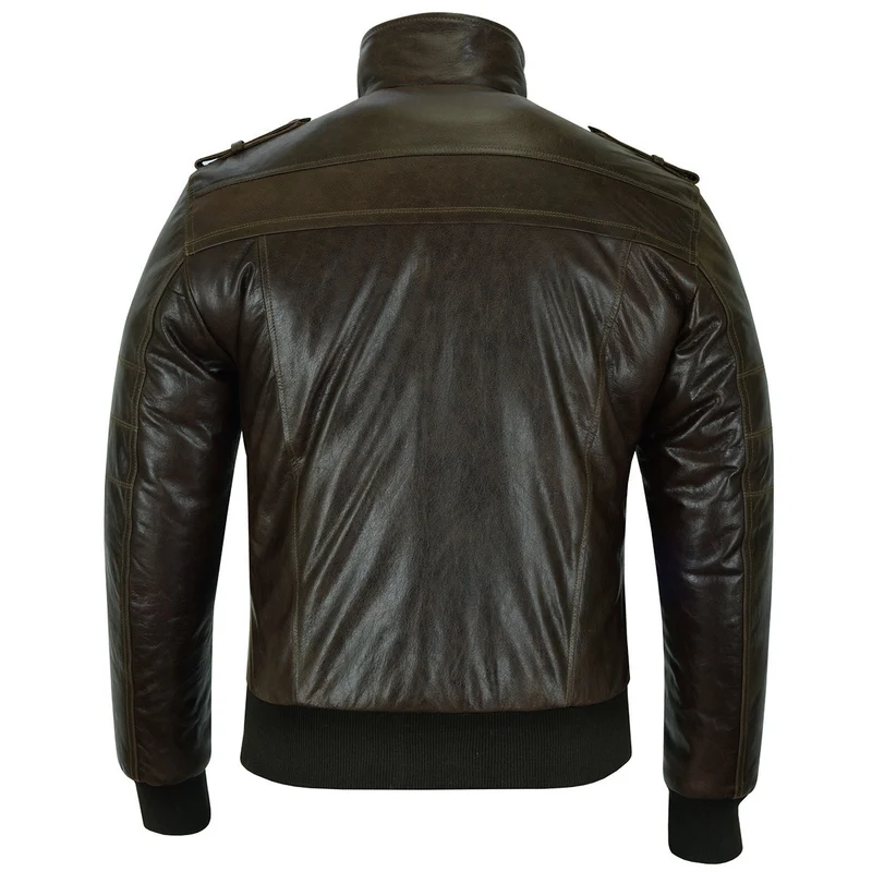 Vance Leather Mens Vincent Brown Waxed Premium Cowhide Motorcycle Leather Jacket
