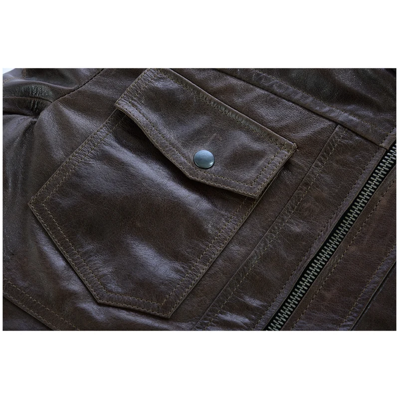 Vance Leather Mens Vincent Brown Waxed Premium Cowhide Motorcycle Leather Jacket
