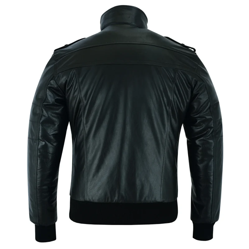 Vance Leather Mens Sven Bomber Black Waxed Premium Cowhide Motorcycle Leather Jacket with Removeable Hood