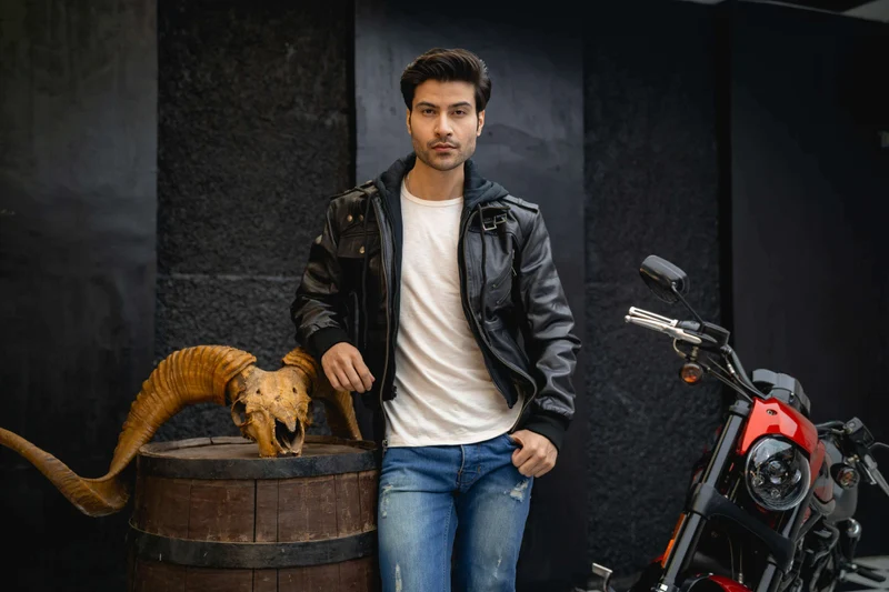 Vance Leather Mens Sven Bomber Black Waxed Premium Cowhide Motorcycle Leather Jacket with Removeable Hood