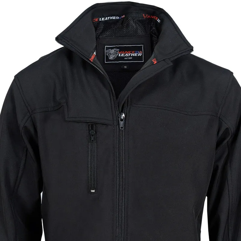 Vance Black Waterproof Lightweight Zipper Front Soft Shell Jacket