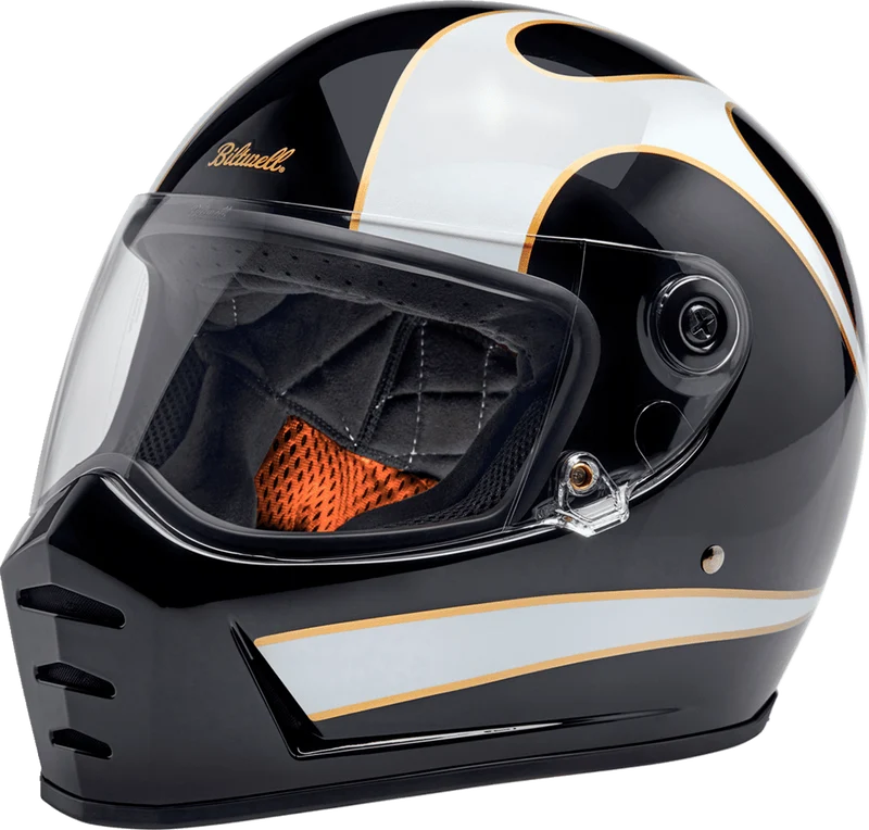 Biltwell Lane Splitter 22.06 Black White Flames Full Face Motorcycle Helmet