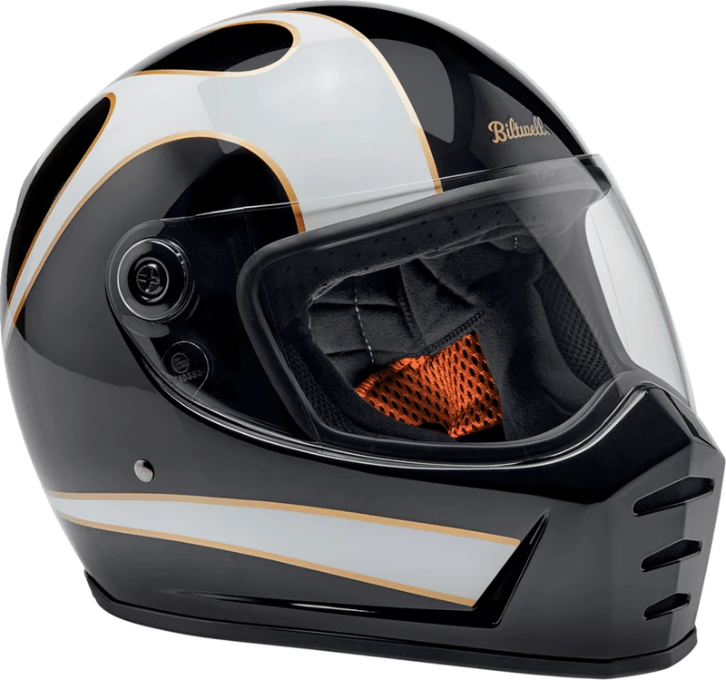 Biltwell Lane Splitter 22.06 Black White Flames Full Face Motorcycle Helmet