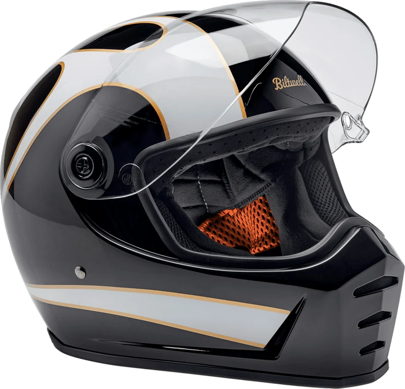 Biltwell Lane Splitter 22.06 Black White Flames Full Face Motorcycle Helmet