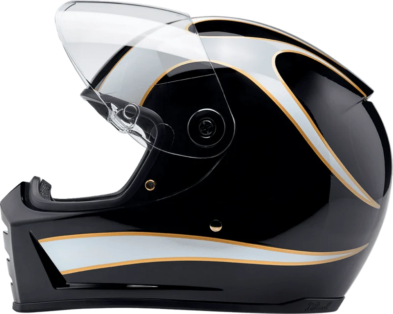 Biltwell Lane Splitter 22.06 Black White Flames Full Face Motorcycle Helmet
