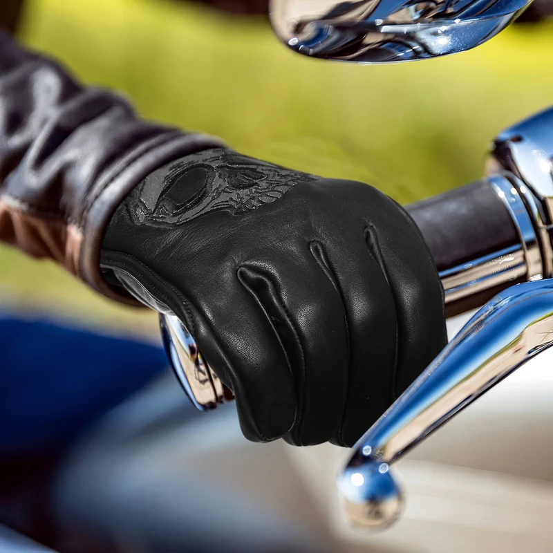 Vance Leather Premium Leather Motorcycle Glove, Riding Gloves with Reflective Skull Design, Gel Palm & Touchscreen Capability