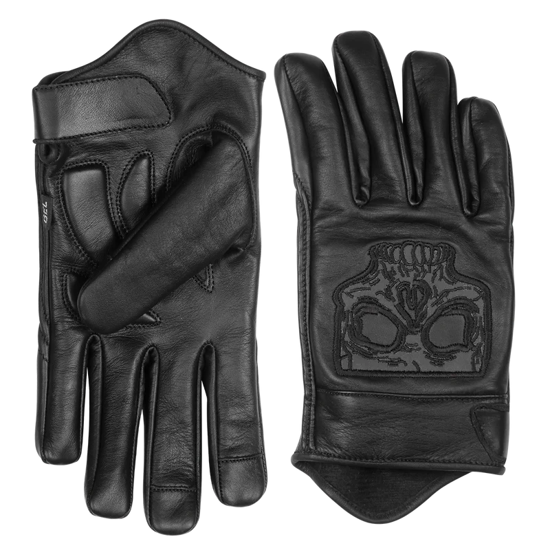 Vance Leather Premium Leather Motorcycle Glove, Riding Gloves with Reflective Skull Design, Gel Palm & Touchscreen Capability