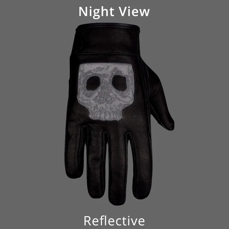 Vance Leather Premium Leather Motorcycle Glove, Riding Gloves with Reflective Skull Design, Gel Palm & Touchscreen Capability