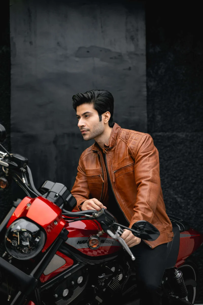 Mens Cafe Racer Waxed Lambskin Austin Brown Motorcycle Leather Jacket