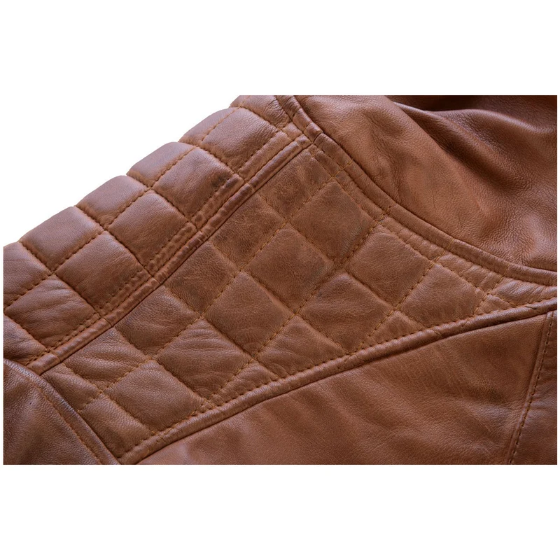 Mens Cafe Racer Waxed Lambskin Austin Brown Motorcycle Leather Jacket