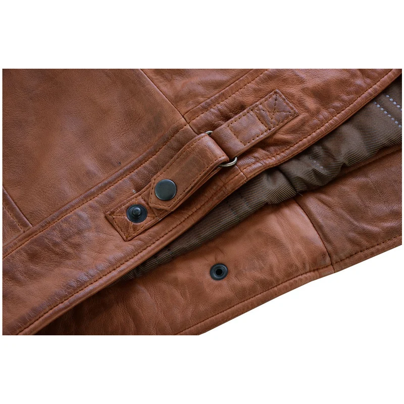 Mens Cafe Racer Waxed Lambskin Austin Brown Motorcycle Leather Jacket