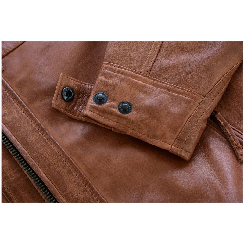Mens Cafe Racer Waxed Lambskin Austin Brown Motorcycle Leather Jacket