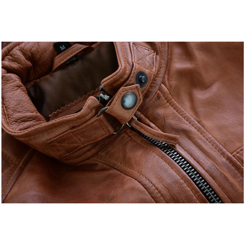 Mens Cafe Racer Waxed Lambskin Austin Brown Motorcycle Leather Jacket