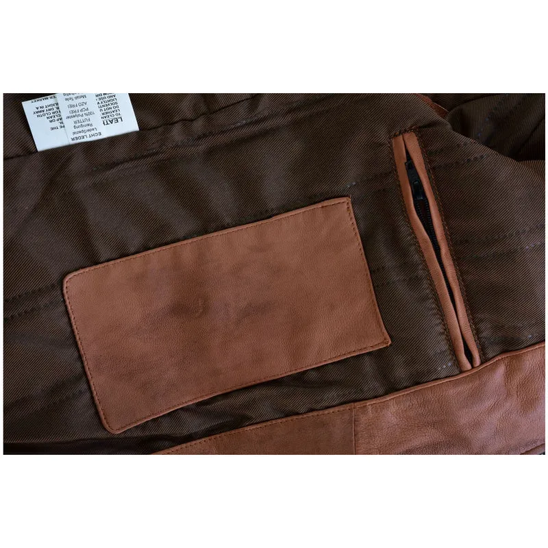 Mens Cafe Racer Waxed Lambskin Austin Brown Motorcycle Leather Jacket