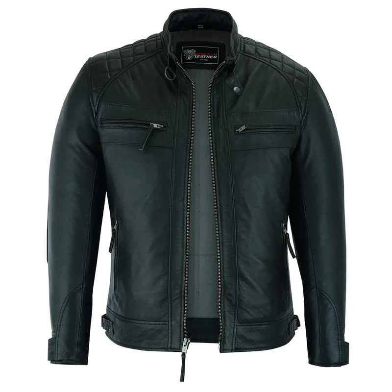 Mens Cafe Racer Gatsby Black Waxed Lambskin Motorcycle Leather Jacket | Team motorcycle