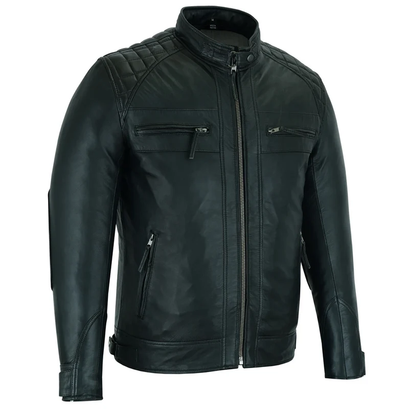 Mens Cafe Racer Gatsby Black Waxed Lambskin Motorcycle Leather Jacket | Team motorcycle
