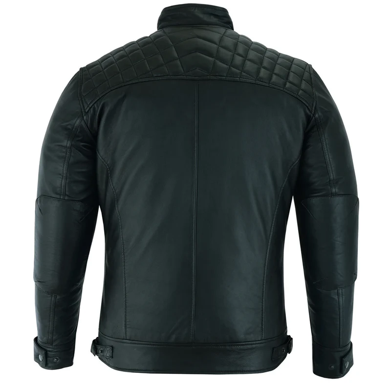 Mens Cafe Racer Gatsby Black Waxed Lambskin Motorcycle Leather Jacket | Team motorcycle