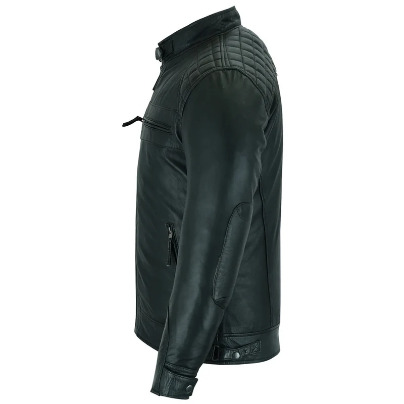 Mens Cafe Racer Gatsby Black Waxed Lambskin Motorcycle Leather Jacket | Team motorcycle