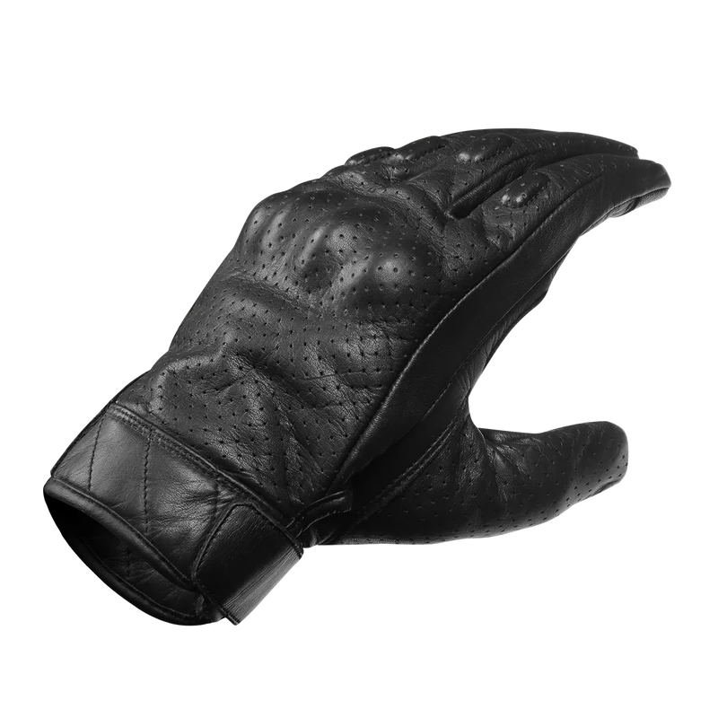 Vance Mens Premium Leather Perforated Cruiser Gloves with Knuckle Protection - Touchscreen Motorcycle Gloves