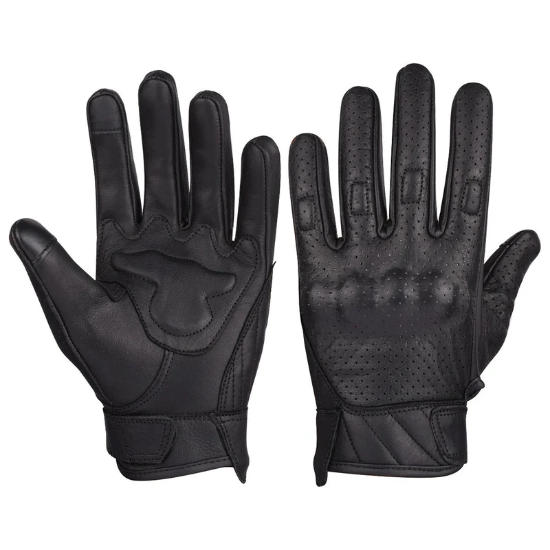 Vance Mens Premium Leather Perforated Cruiser Gloves with Knuckle Protection - Touchscreen Motorcycle Gloves