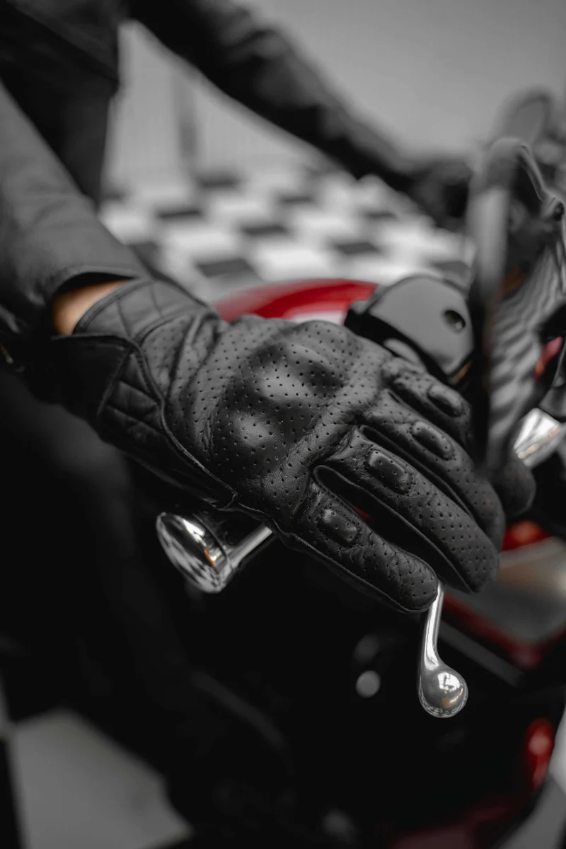 Vance Mens Premium Leather Perforated Cruiser Gloves with Knuckle Protection - Touchscreen Motorcycle Gloves